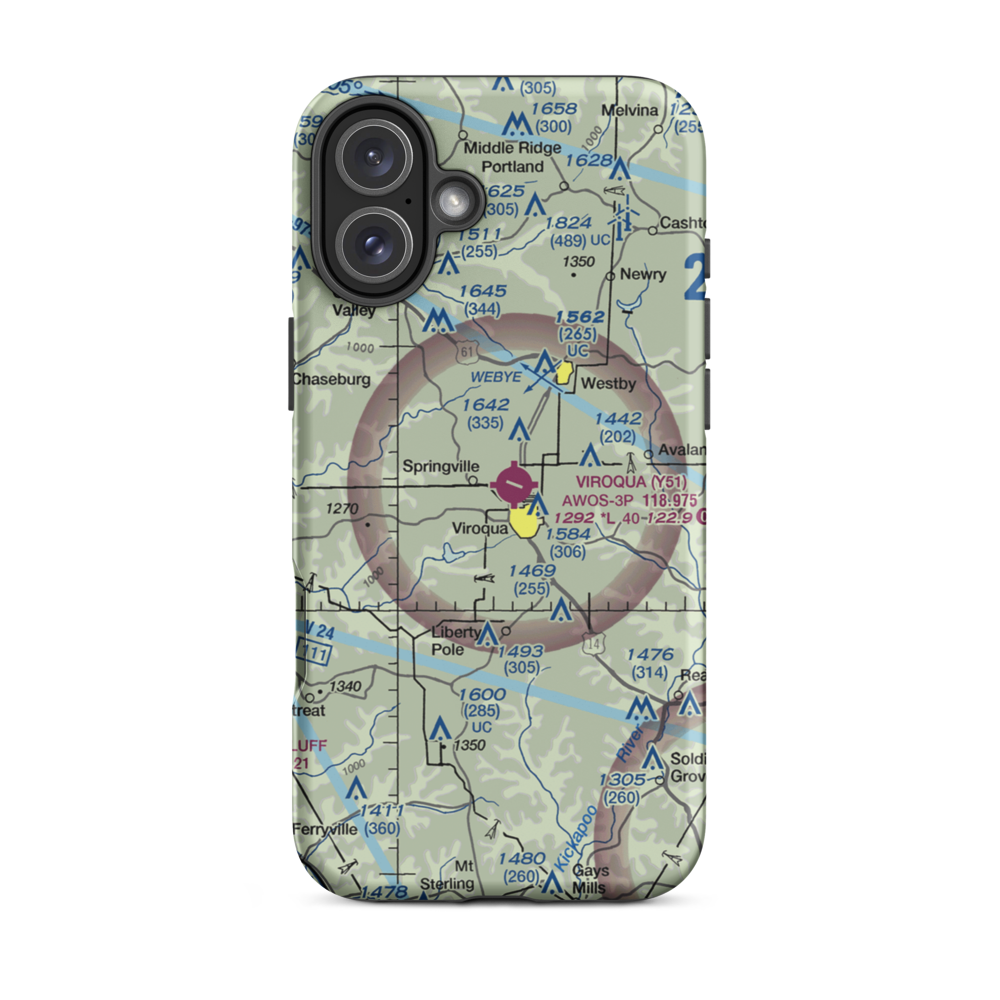 Viroqua Municipal Airport (Y51) VFR Sectional  Tough iPhone Case iPhone 16 Plus model shown