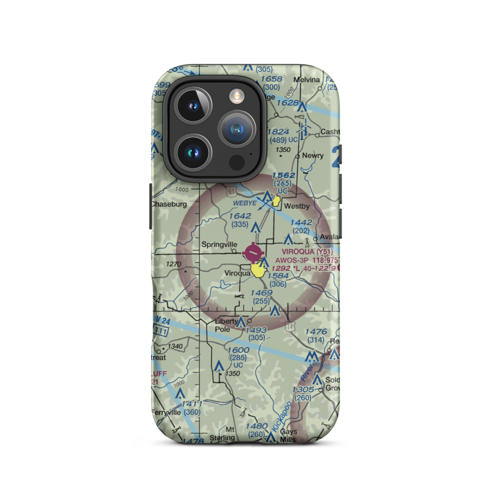 Viroqua Municipal Airport (Y51) VFR Sectional  Tough iPhone Case iPhone 16 Pro model shown