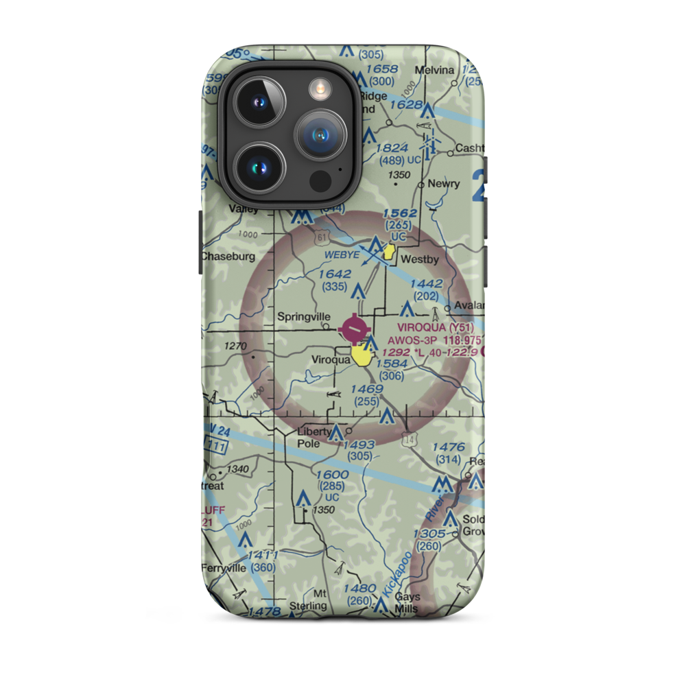 Viroqua Municipal Airport (Y51) VFR Sectional  Tough iPhone Case iPhone 16 Pro Max model shown