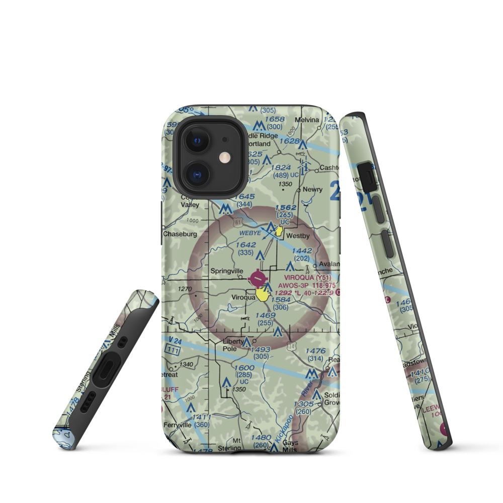 Viroqua Municipal Airport (Y51) VFR Sectional  Tough iPhone Case iPhone 12 mini model shown