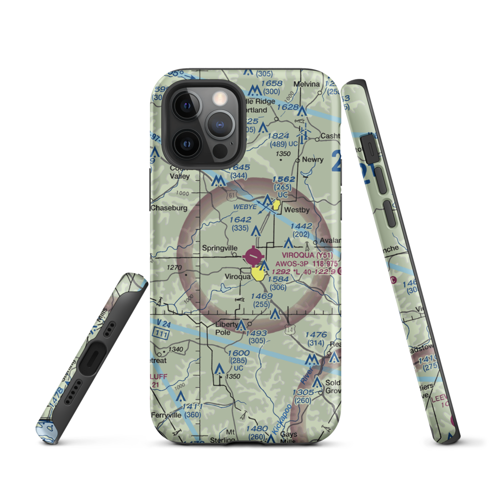Viroqua Municipal Airport (Y51) VFR Sectional  Tough iPhone Case iPhone 12 Pro model shown