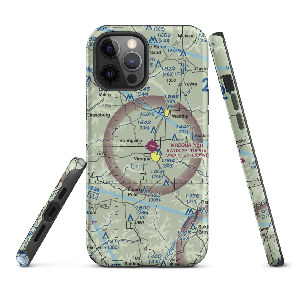 Viroqua Municipal Airport (Y51) VFR Sectional  Tough iPhone Case iPhone 12 Pro Max model shown