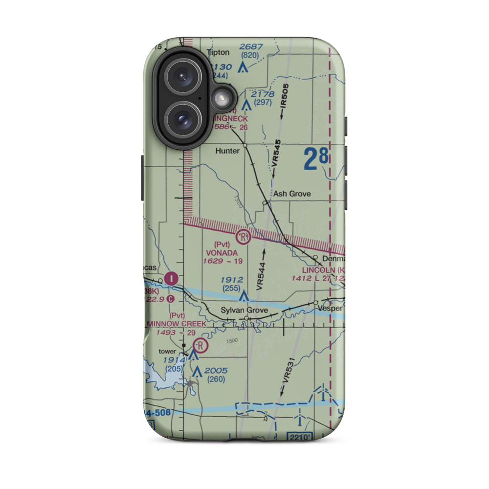 Vonada Airport (2KS8) VFR Sectional  Tough iPhone Case iPhone 16 Plus model shown