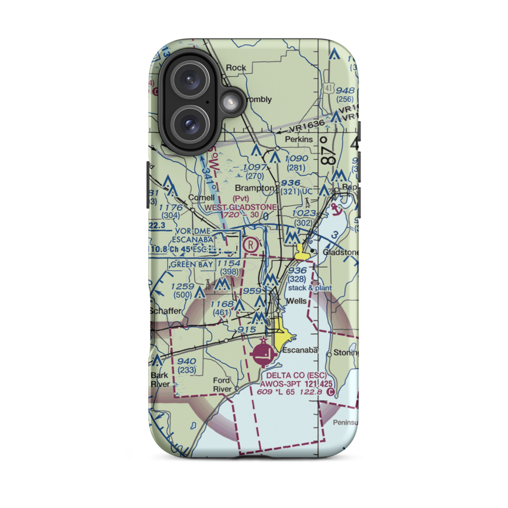 W Gladstone Airport (43MI) VFR Sectional  Tough iPhone Case iPhone 16 Plus model shown