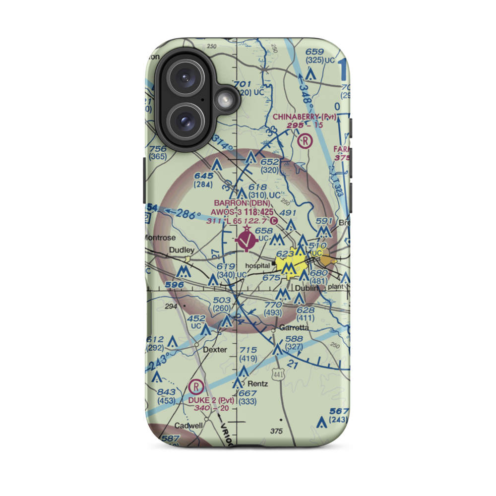 W H 'Bud' Barron Airport (DBN) VFR Sectional  Tough iPhone Case iPhone 16 Plus model shown