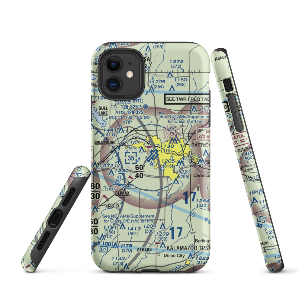 W K Kellogg Airport (BTL) VFR Sectional  Tough iPhone Case iPhone 11 model shown