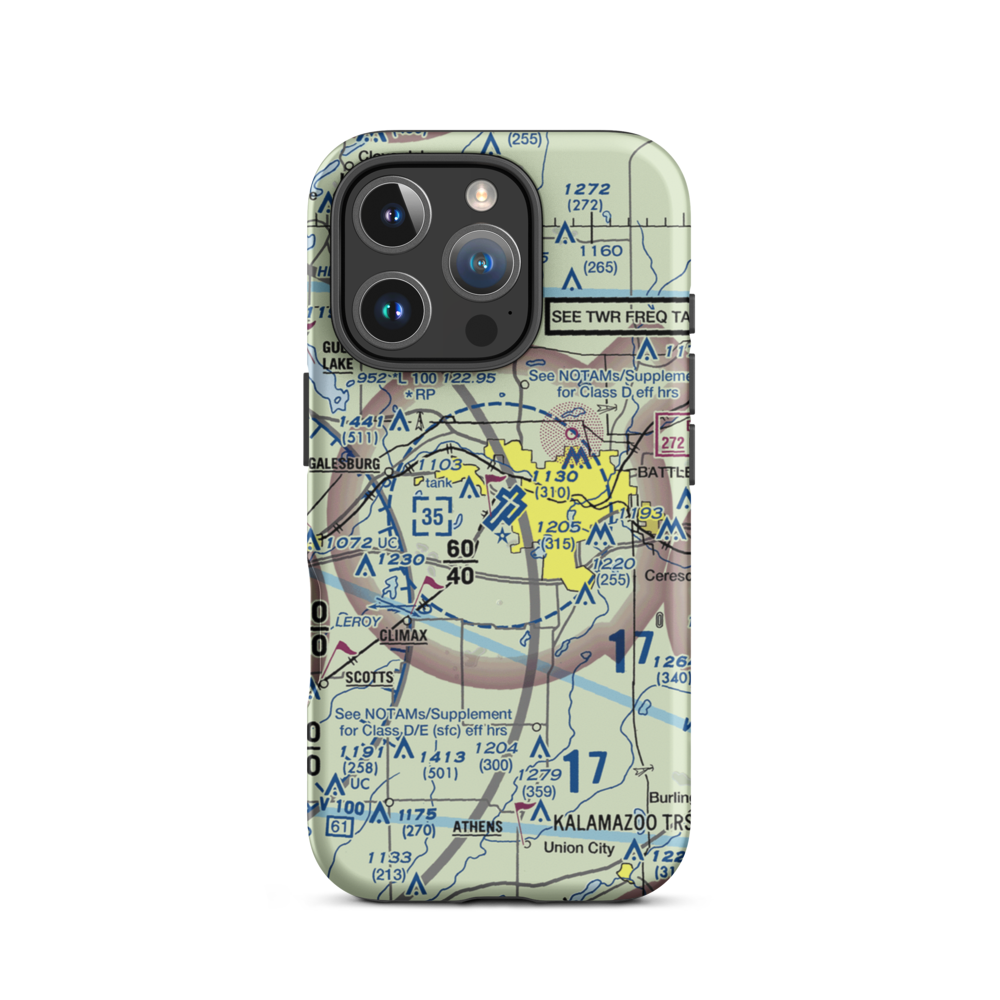 W K Kellogg Airport (BTL) VFR Sectional  Tough iPhone Case iPhone 16 Pro model shown
