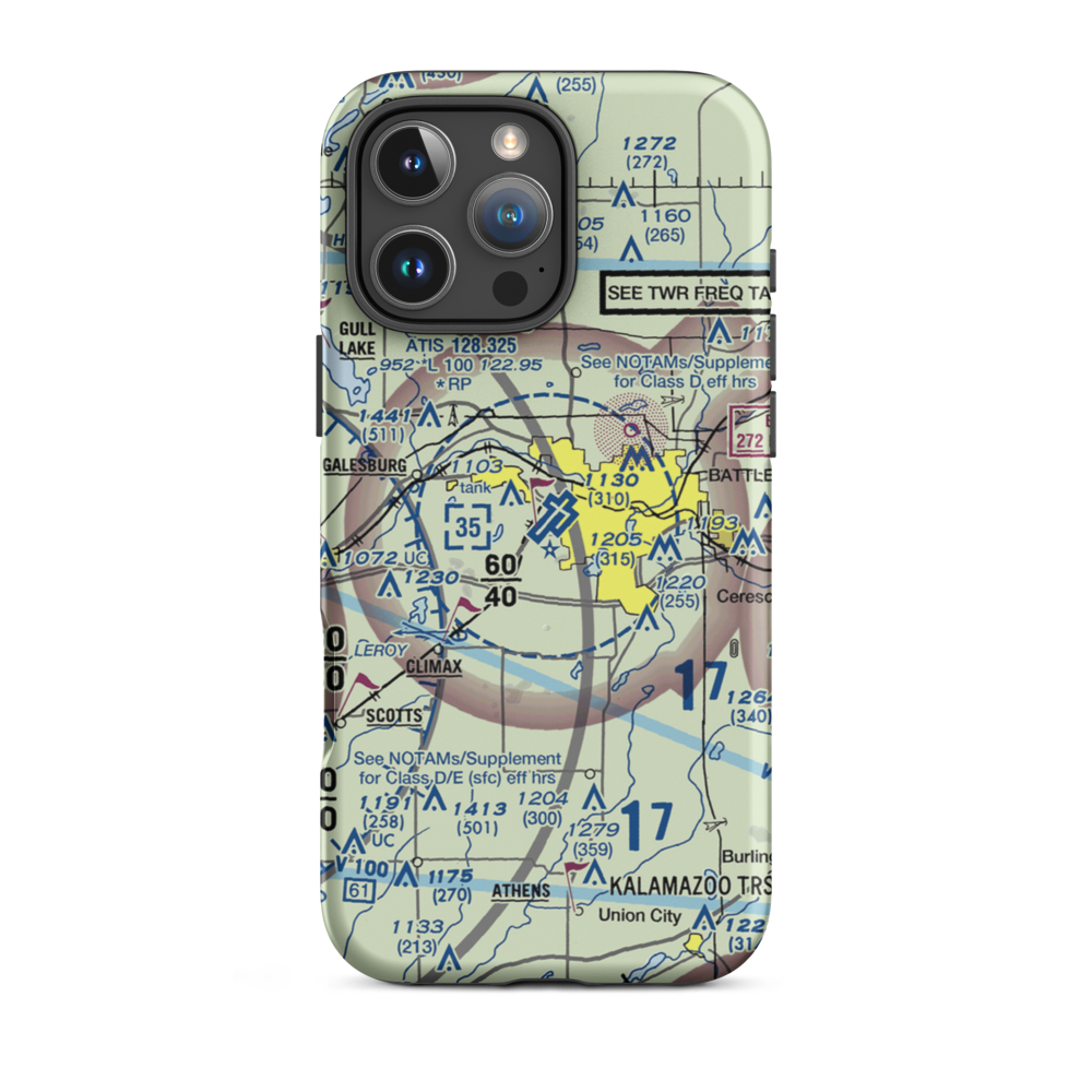W K Kellogg Airport (BTL) VFR Sectional  Tough iPhone Case iPhone 16 Pro Max model shown