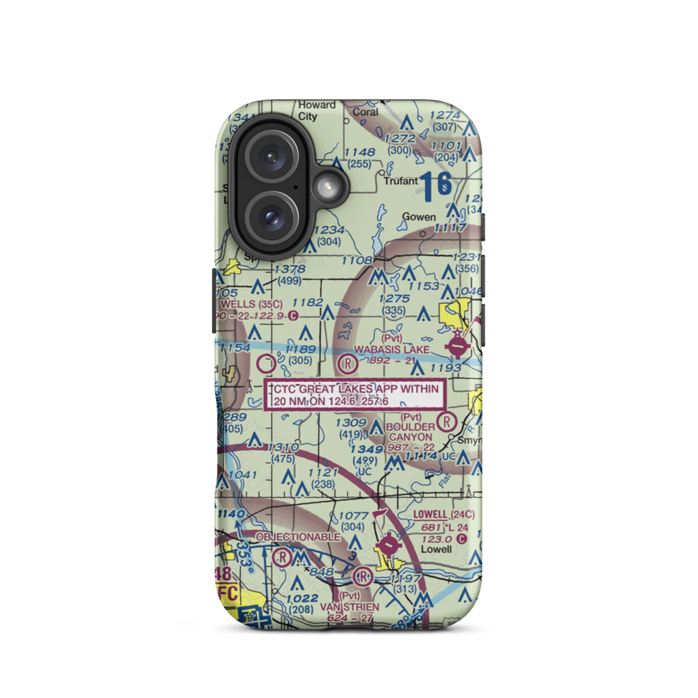 Wabasis Lake Airport (MI80) VFR Sectional  Tough iPhone Case iPhone 16 model shown