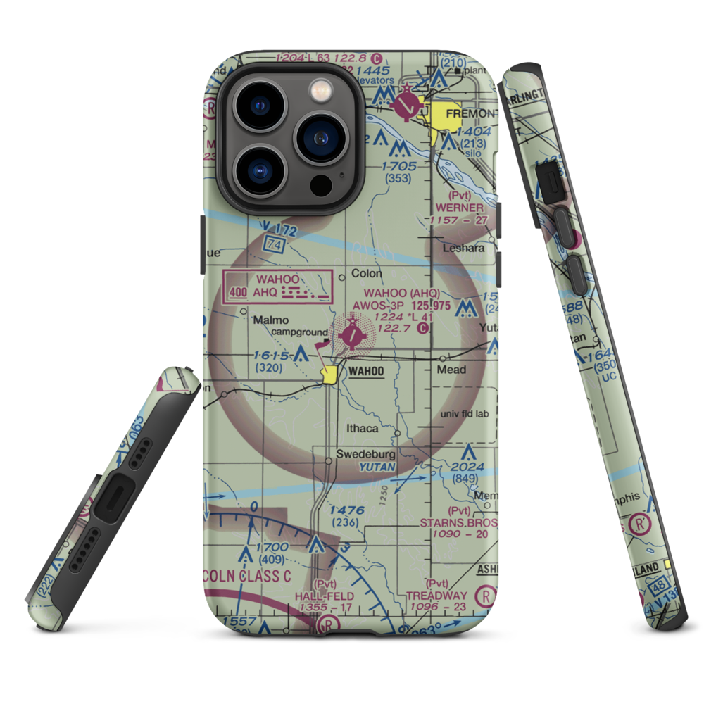 Wahoo Municipal Airport (AHQ) VFR Sectional  Tough iPhone Case iPhone 13 Pro Max model shown