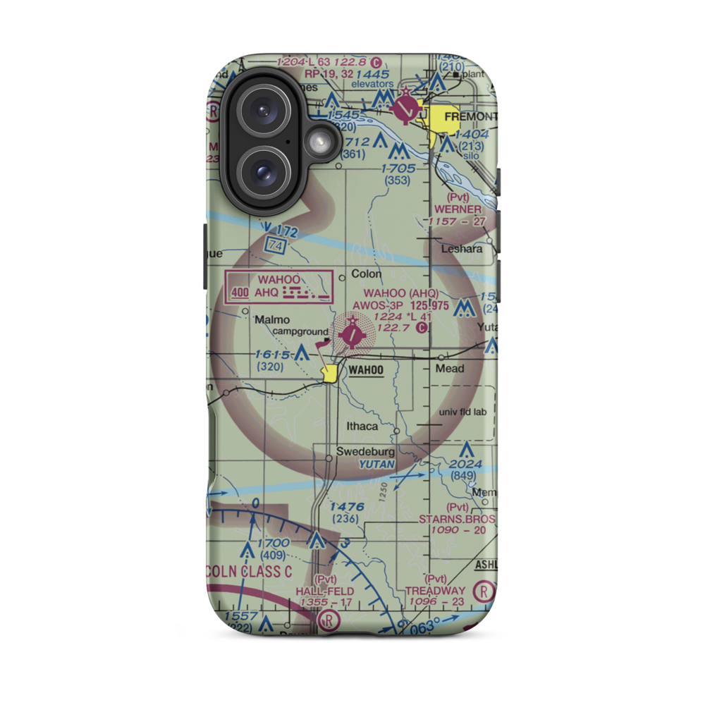 Wahoo Municipal Airport (AHQ) VFR Sectional  Tough iPhone Case iPhone 16 Plus model shown