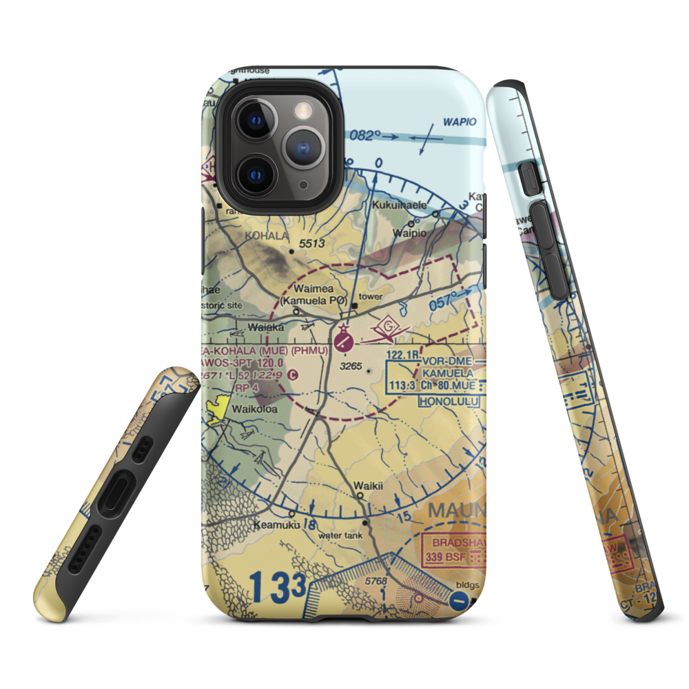 Waimea Kohala Airport (MUE) VFR Sectional  Tough iPhone Case iPhone 11 Pro model shown