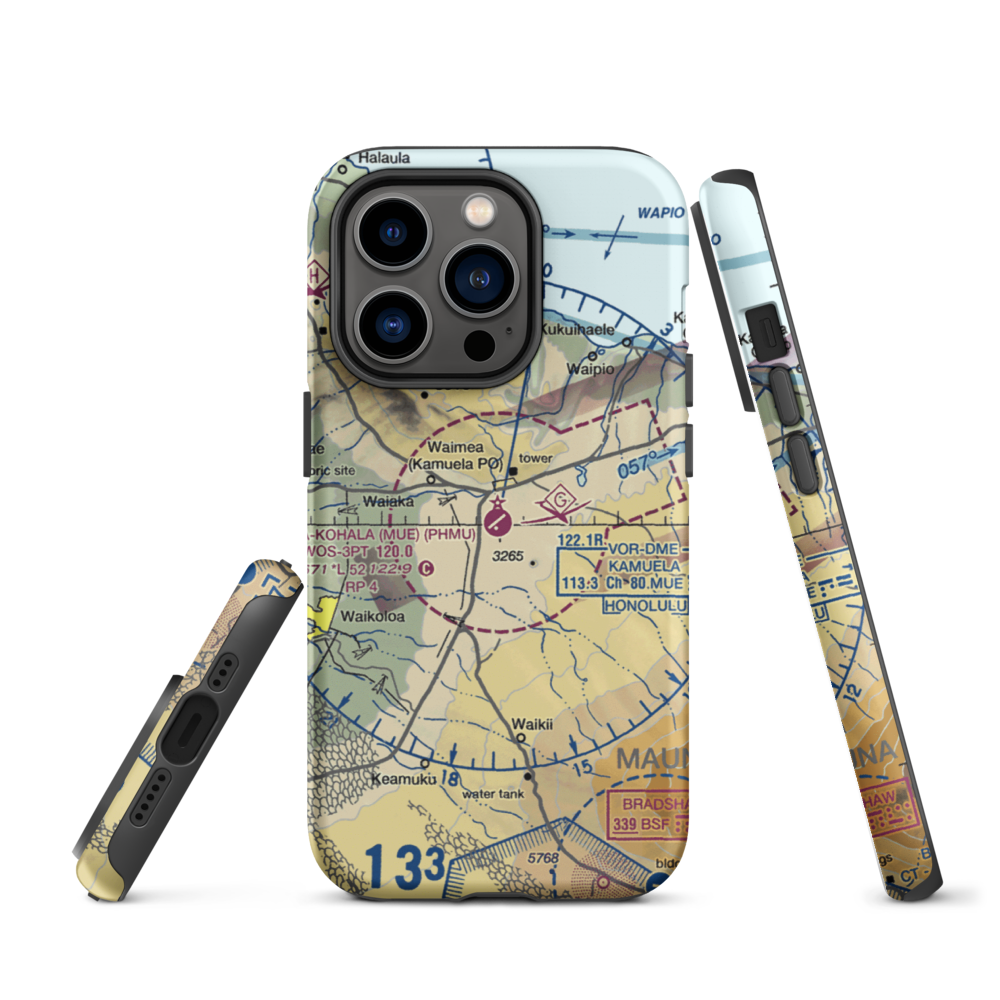 Waimea Kohala Airport (MUE) VFR Sectional  Tough iPhone Case iPhone 14 Pro model shown