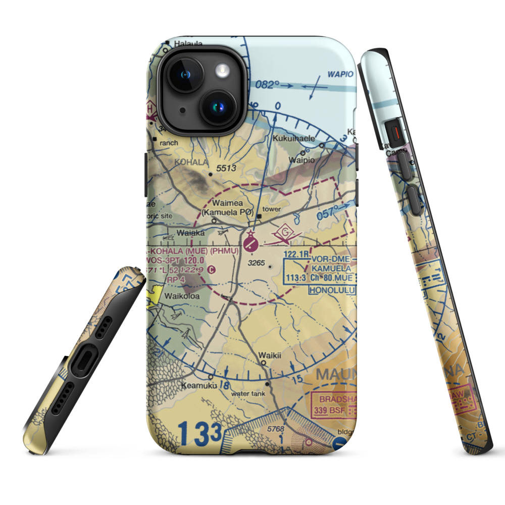 Waimea Kohala Airport (MUE) VFR Sectional  Tough iPhone Case iPhone 15 Plus model shown