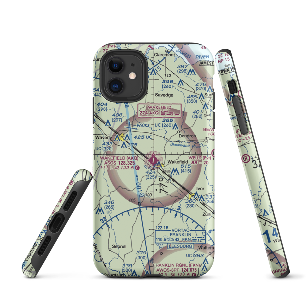 Wakefield Municipal Airport (AKQ) VFR Sectional  Tough iPhone Case iPhone 11 model shown