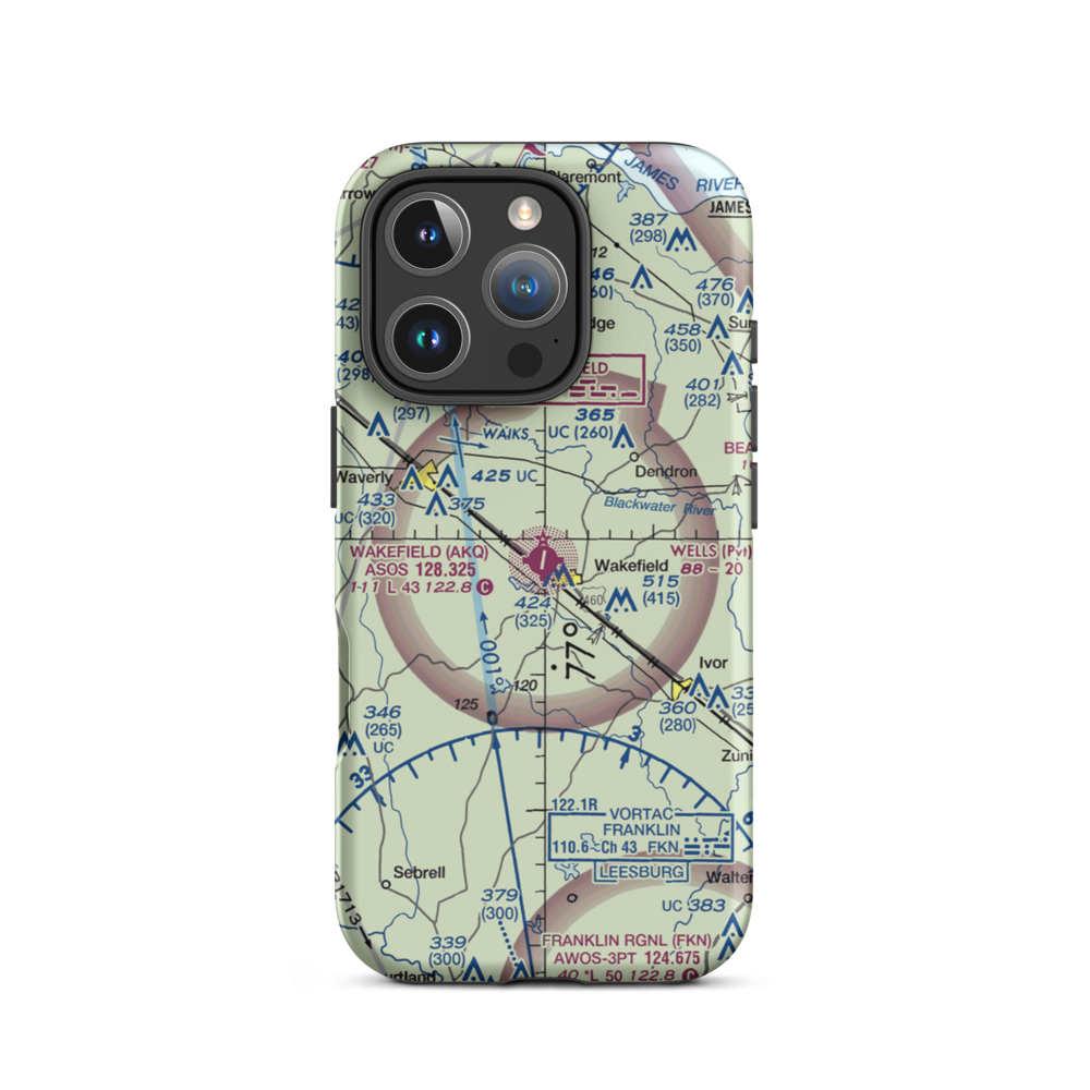 Wakefield Municipal Airport (AKQ) VFR Sectional  Tough iPhone Case iPhone 16 Pro model shown