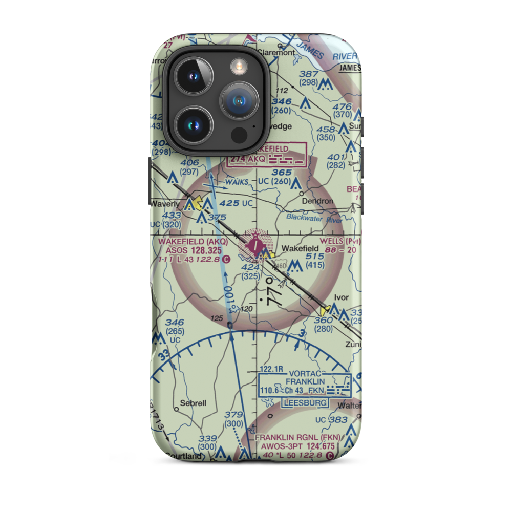 Wakefield Municipal Airport (AKQ) VFR Sectional  Tough iPhone Case iPhone 16 Pro Max model shown