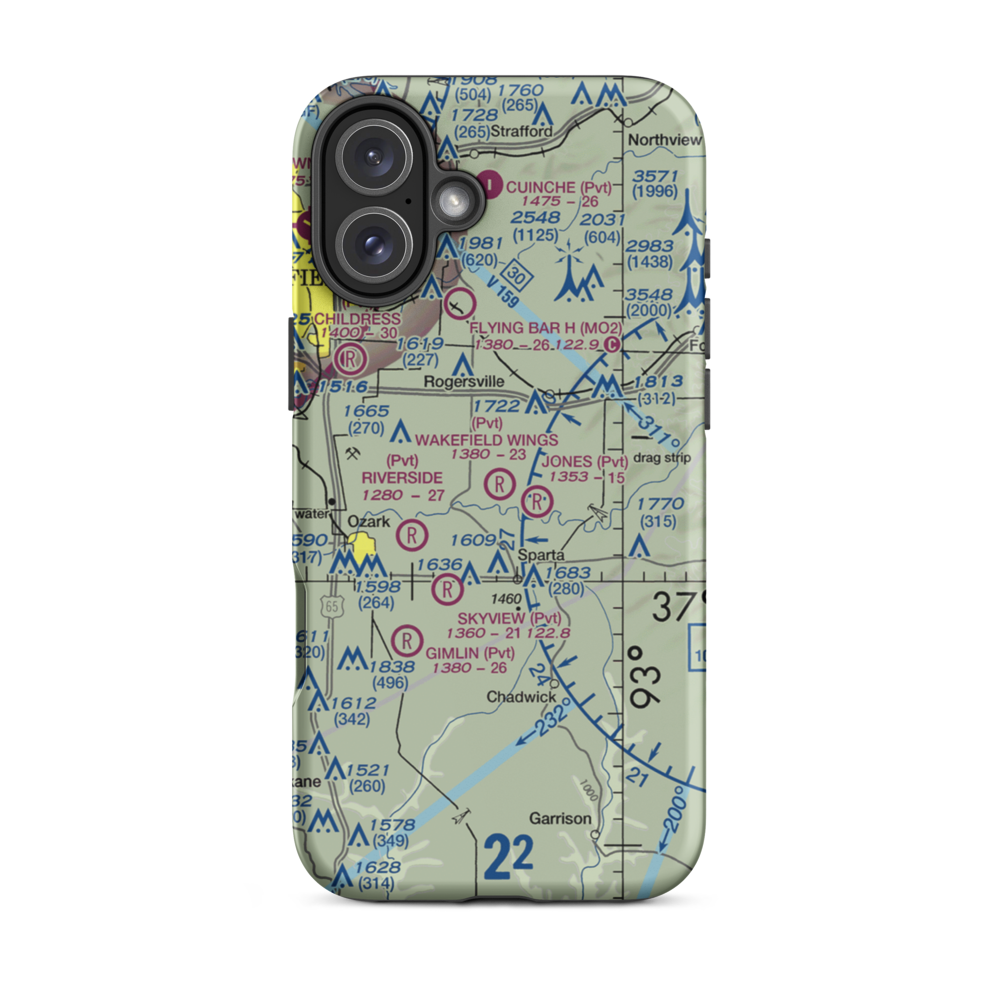 Wakefield Wings Airport (9MO5) VFR Sectional  Tough iPhone Case iPhone 16 Plus model shown