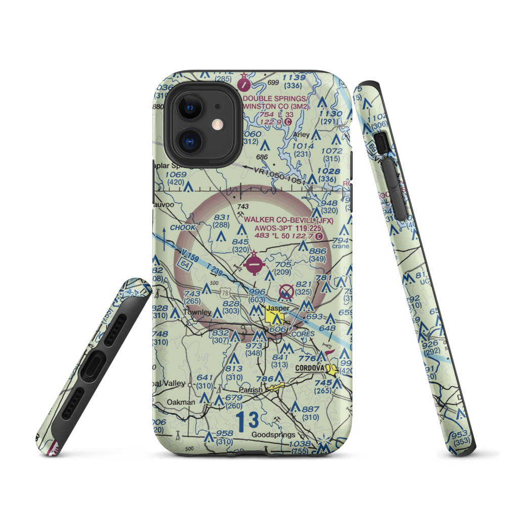 Walker County Airport-Bevill Field (JFX) VFR Sectional  Tough iPhone Case iPhone 11 model shown