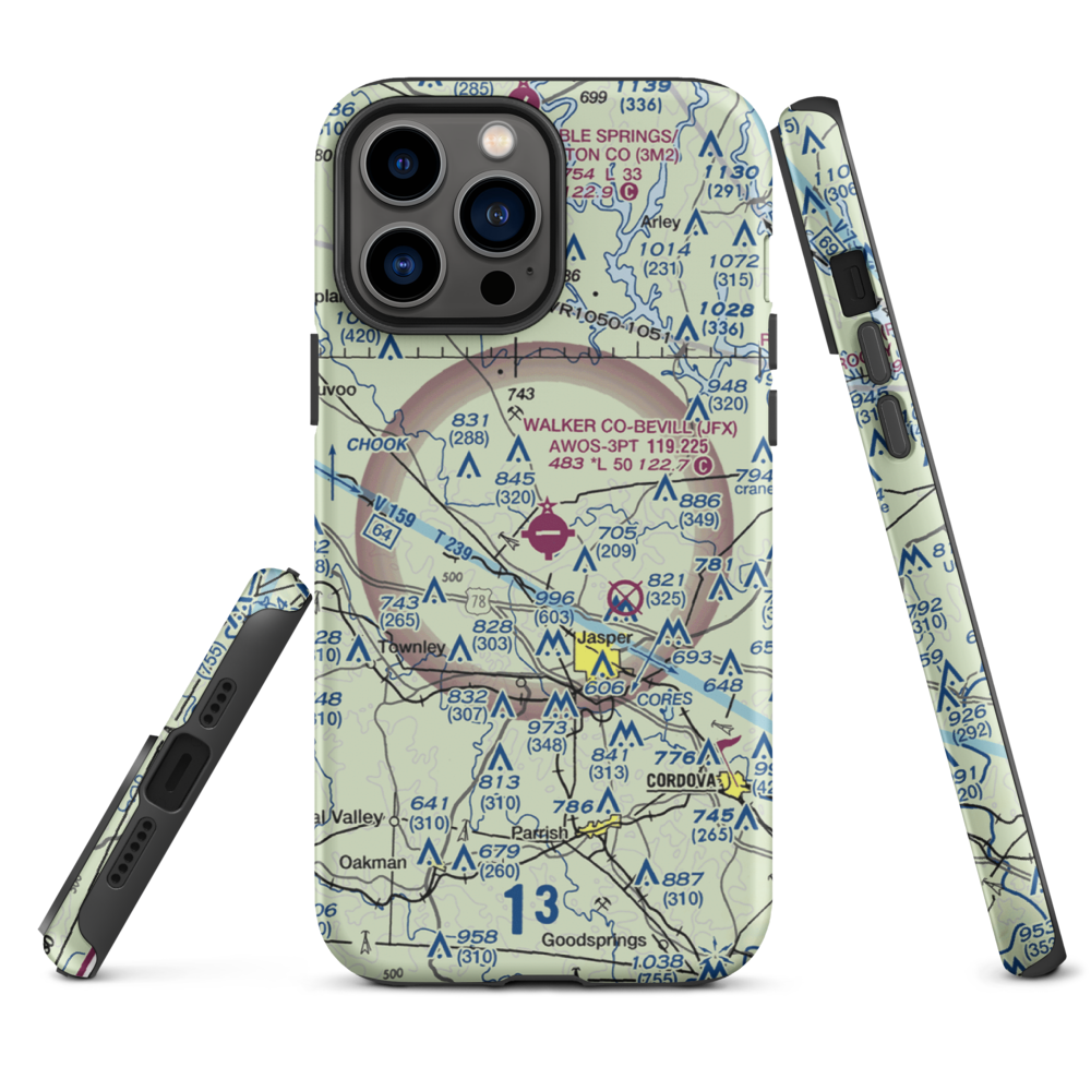 Walker County Airport-Bevill Field (JFX) VFR Sectional  Tough iPhone Case iPhone 13 Pro Max model shown