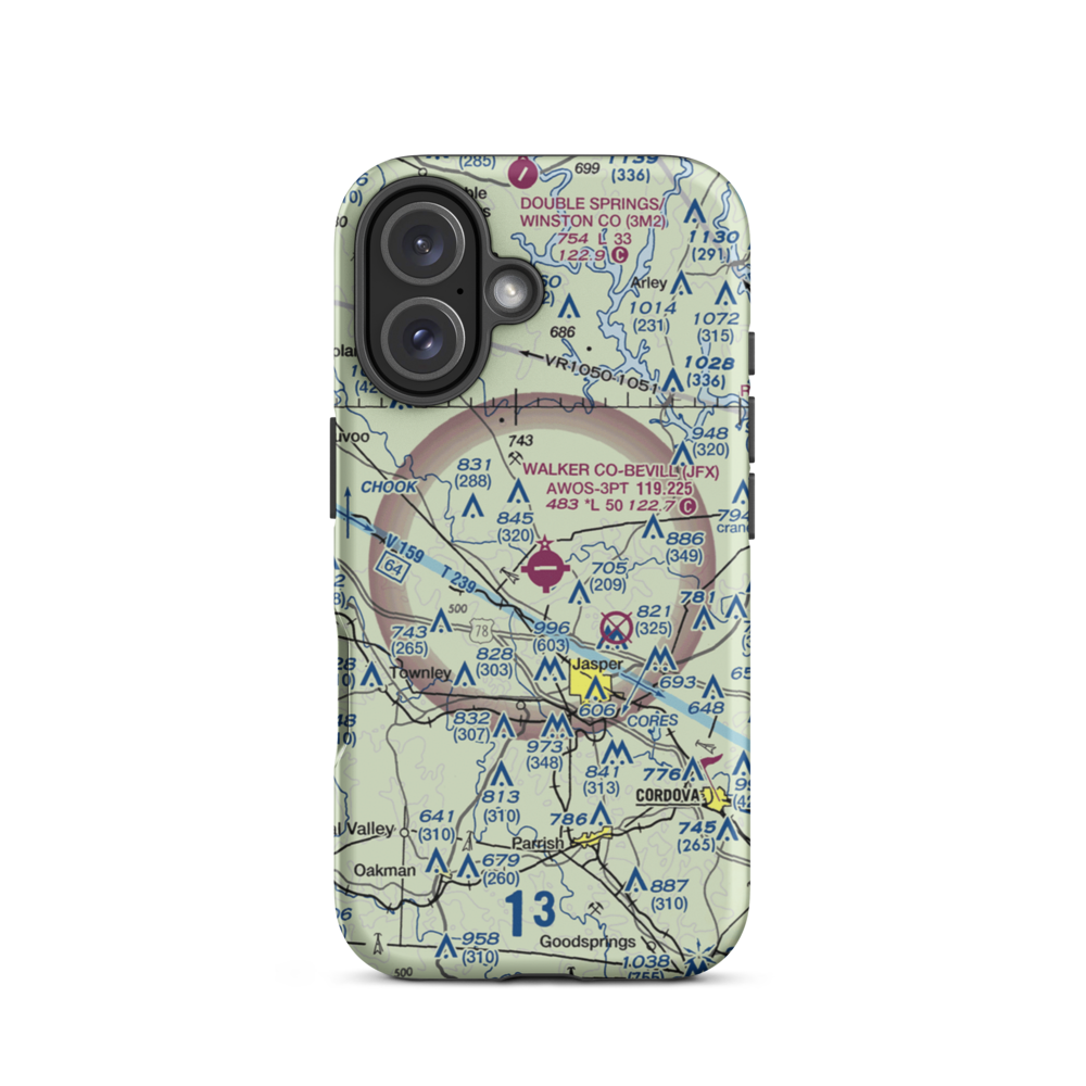 Walker County Airport-Bevill Field (JFX) VFR Sectional  Tough iPhone Case iPhone 16 model shown