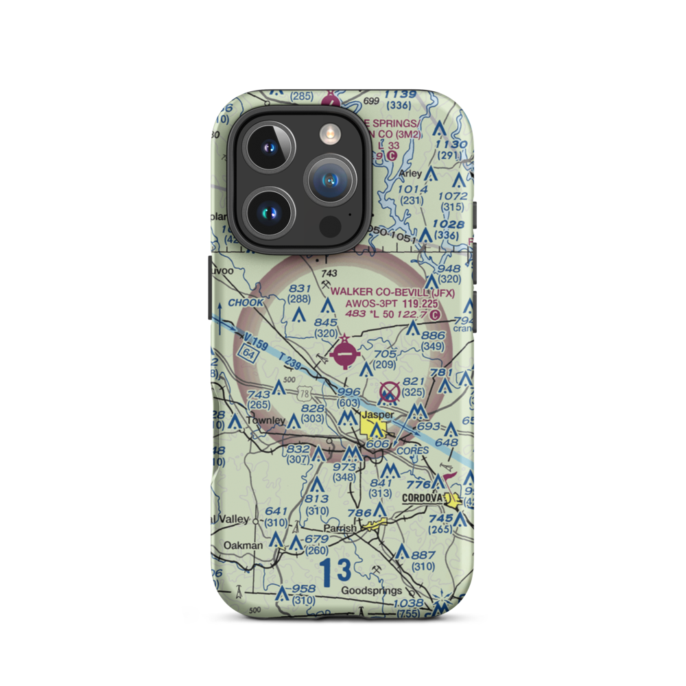 Walker County Airport-Bevill Field (JFX) VFR Sectional  Tough iPhone Case iPhone 16 Pro model shown