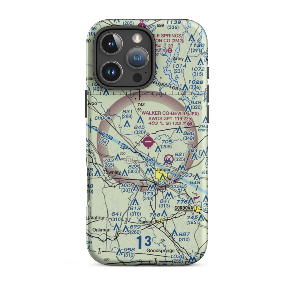 Walker County Airport-Bevill Field (JFX) VFR Sectional  Tough iPhone Case iPhone 16 Pro Max model shown