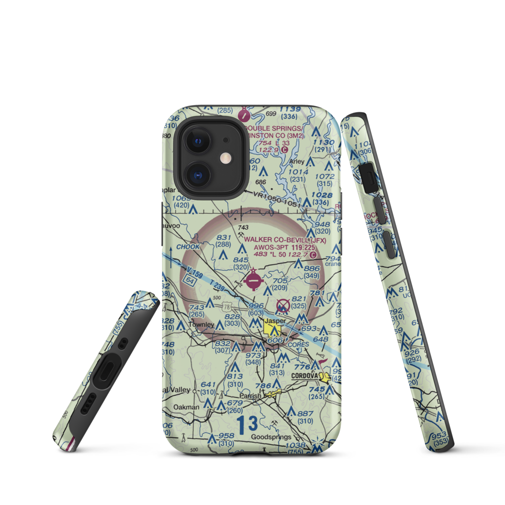 Walker County Airport-Bevill Field (JFX) VFR Sectional  Tough iPhone Case iPhone 12 mini model shown