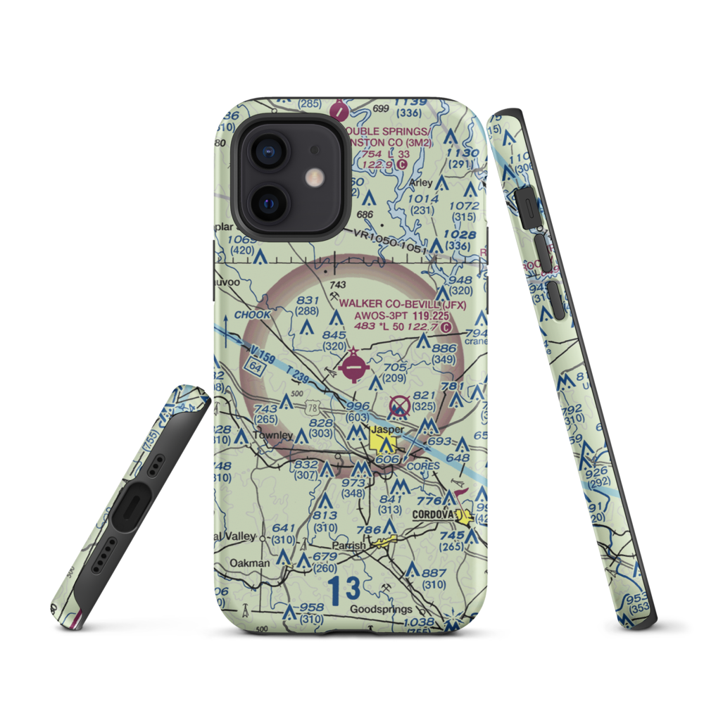 Walker County Airport-Bevill Field (JFX) VFR Sectional  Tough iPhone Case iPhone 12 model shown