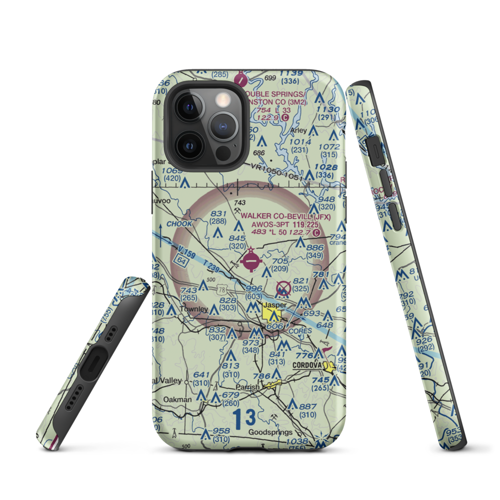 Walker County Airport-Bevill Field (JFX) VFR Sectional  Tough iPhone Case iPhone 12 Pro model shown