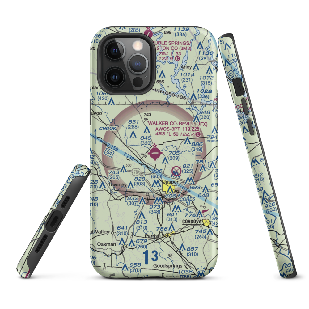 Walker County Airport-Bevill Field (JFX) VFR Sectional  Tough iPhone Case iPhone 12 Pro Max model shown