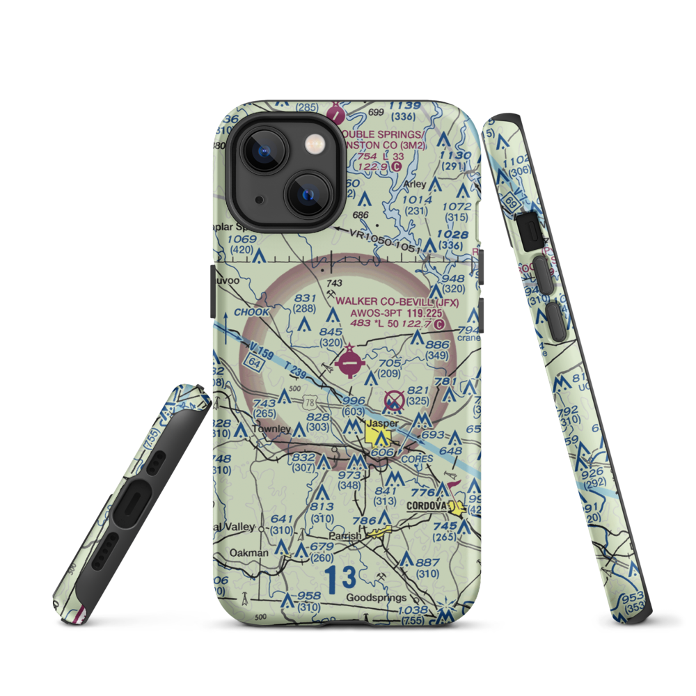 Walker County Airport-Bevill Field (JFX) VFR Sectional  Tough iPhone Case iPhone 13 model shown