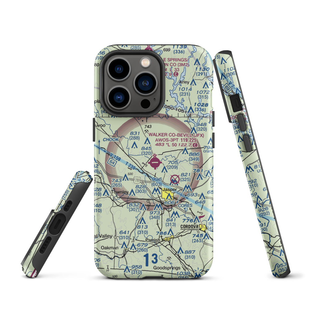 Walker County Airport-Bevill Field (JFX) VFR Sectional  Tough iPhone Case iPhone 13 Pro model shown