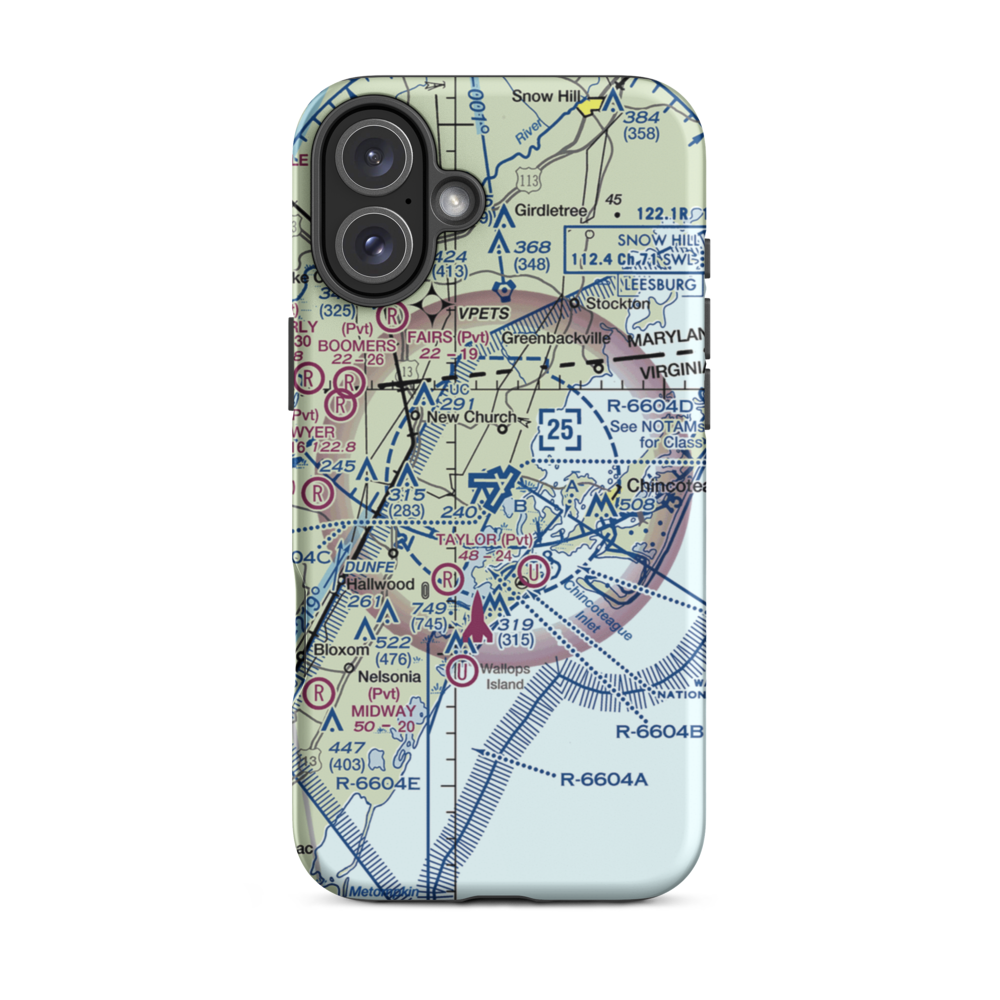 Wallops Flight Facility Airport (WAL) VFR Sectional  Tough iPhone Case iPhone 16 Plus model shown