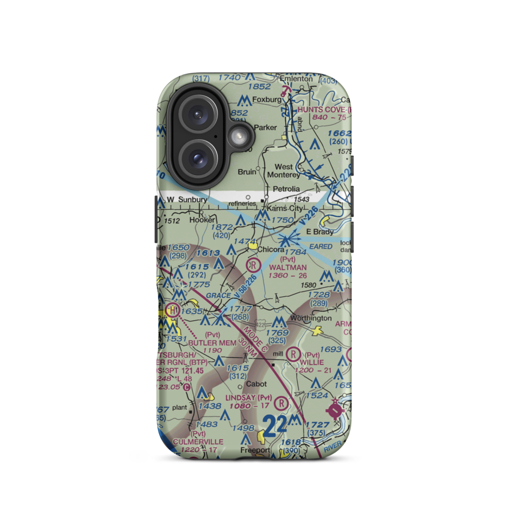 Waltman Airport (87PA) VFR Sectional  Tough iPhone Case iPhone 16 model shown