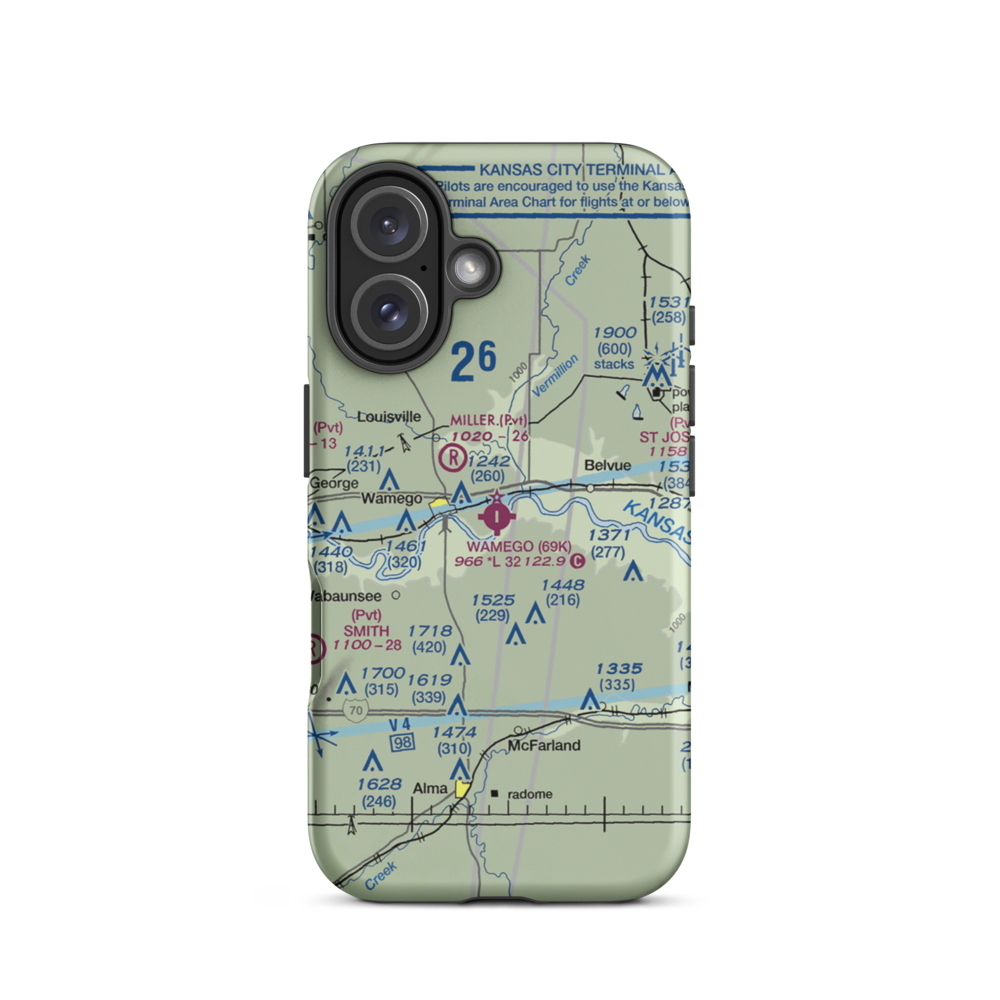 Wamego Municipal Airport (69K) VFR Sectional  Tough iPhone Case iPhone 16 model shown