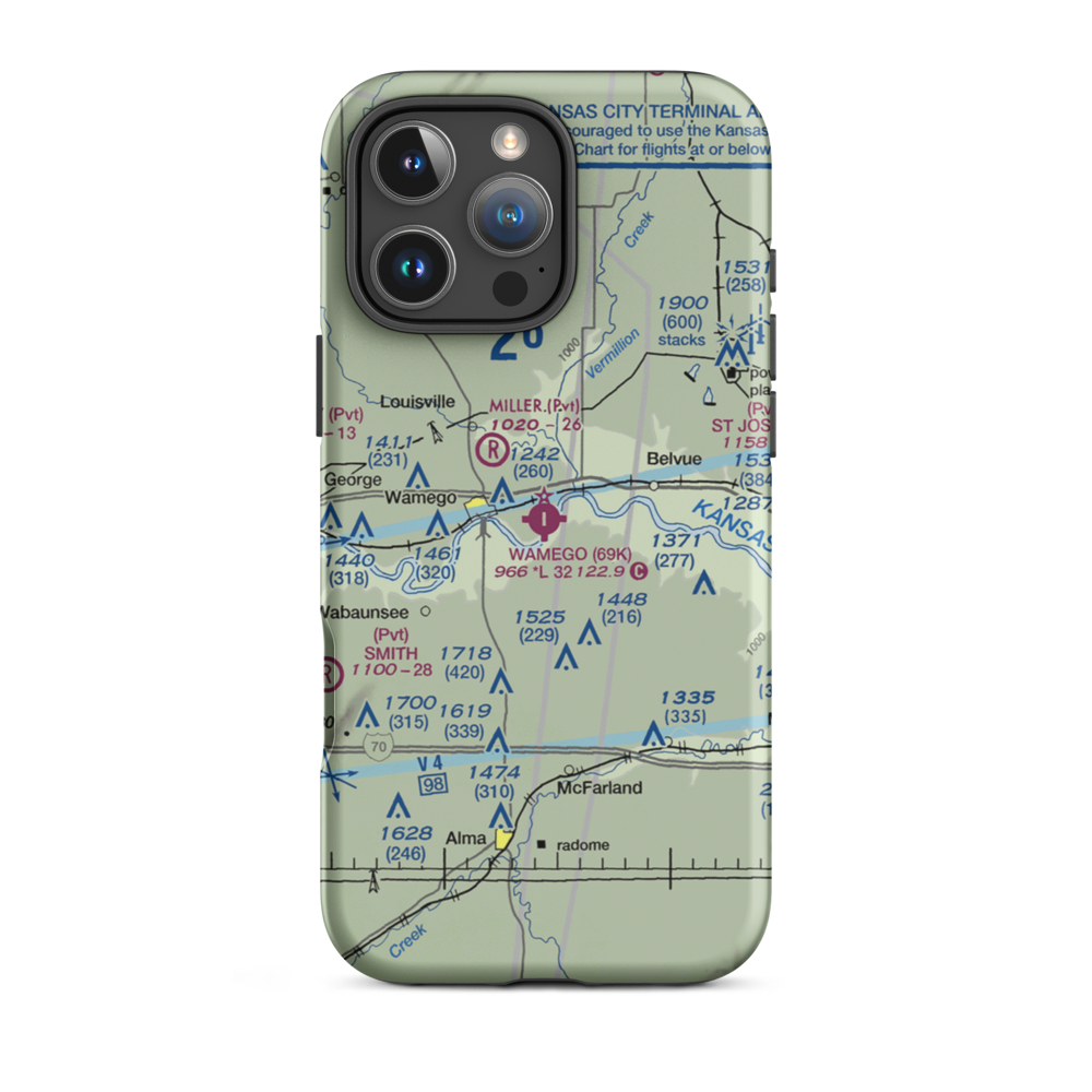 Wamego Municipal Airport (69K) VFR Sectional  Tough iPhone Case iPhone 16 Pro Max model shown