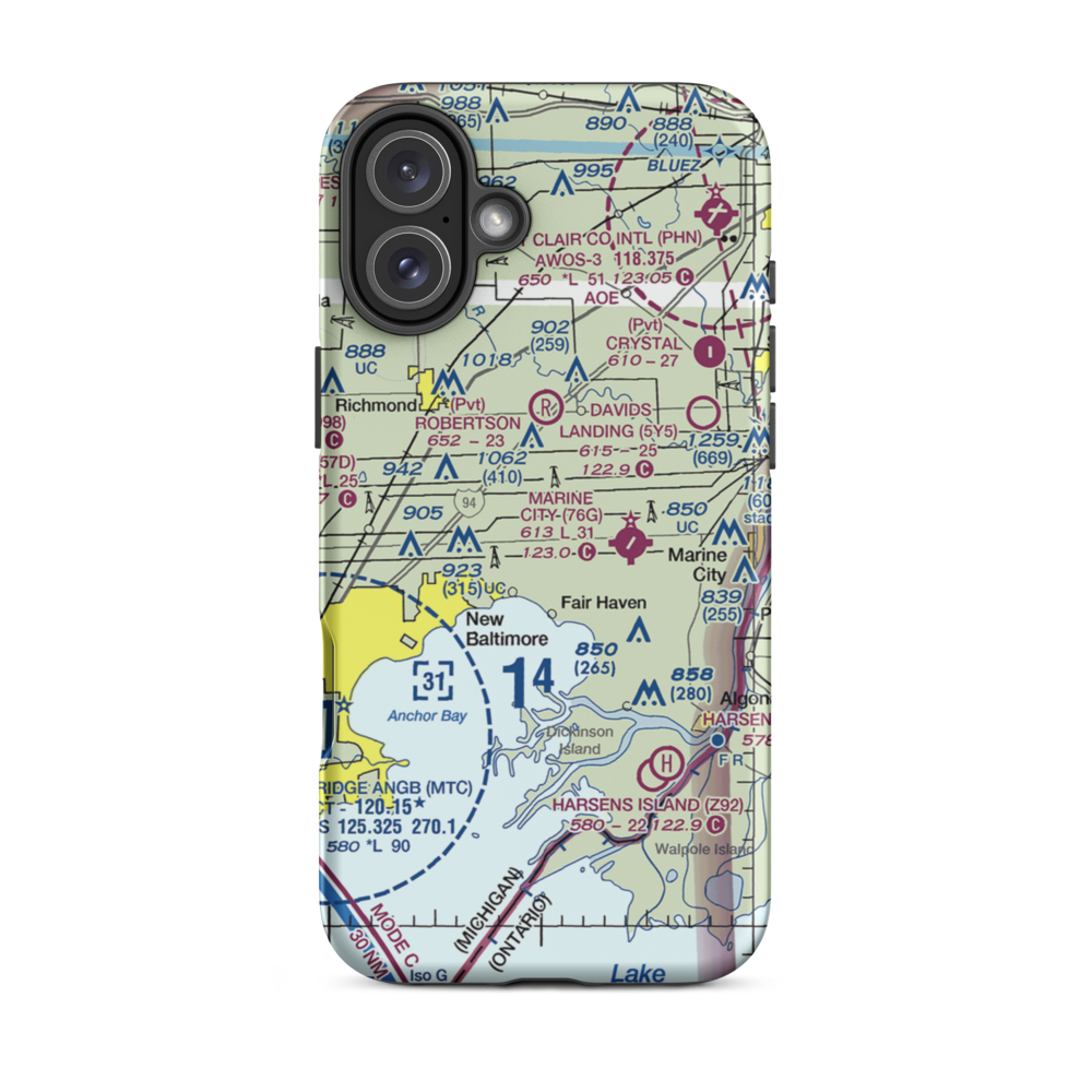 Wards Long Acres Airport (MI15) VFR Sectional  Tough iPhone Case iPhone 16 Plus model shown