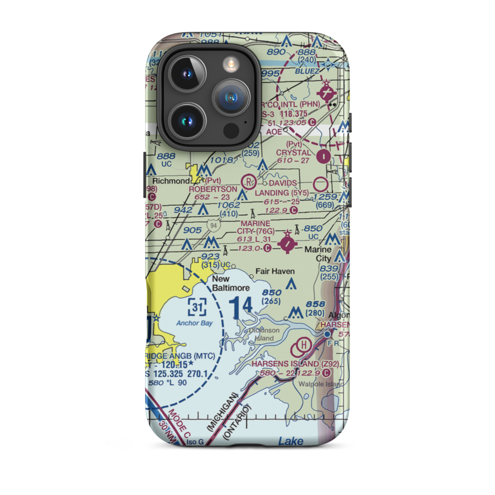 Wards Long Acres Airport (MI15) VFR Sectional  Tough iPhone Case iPhone 16 Pro Max model shown