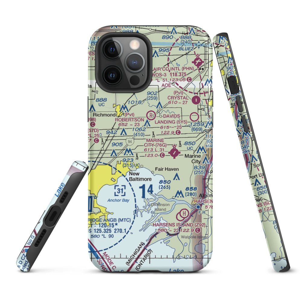 Wards Long Acres Airport (MI15) VFR Sectional  Tough iPhone Case iPhone 12 Pro Max model shown