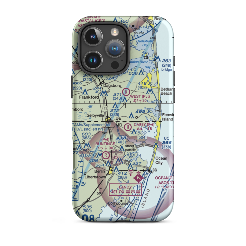 Warrington Field (DE27) VFR Sectional  Tough iPhone Case iPhone 16 Pro Max model shown