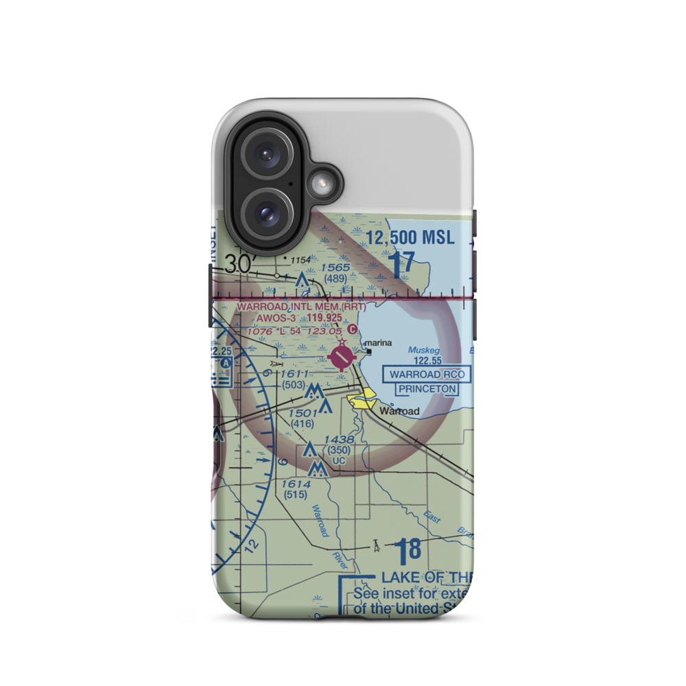 Warroad International Memorial Airport (RRT) VFR Sectional  Tough iPhone Case iPhone 16 model shown