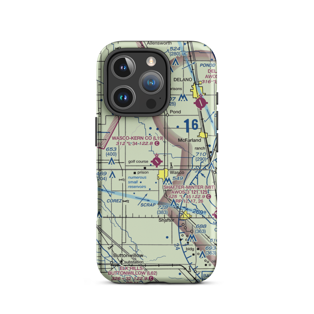 Wasco Kern County Airport (L19) VFR Sectional  Tough iPhone Case iPhone 16 Pro model shown