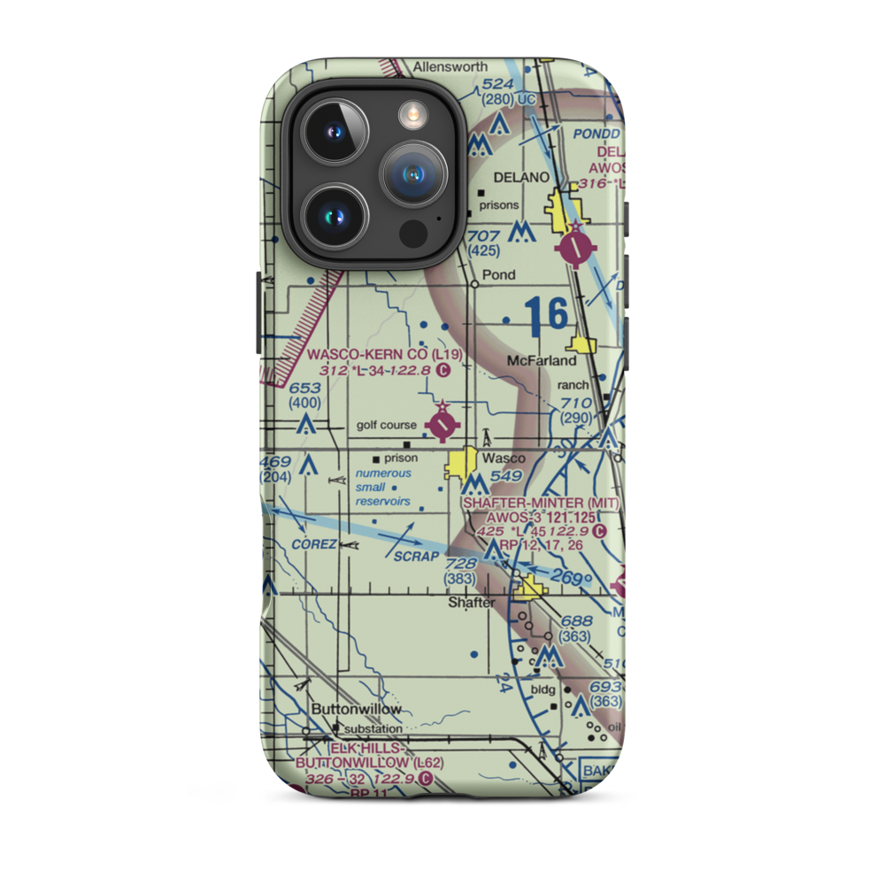 Wasco Kern County Airport (L19) VFR Sectional  Tough iPhone Case iPhone 16 Pro Max model shown