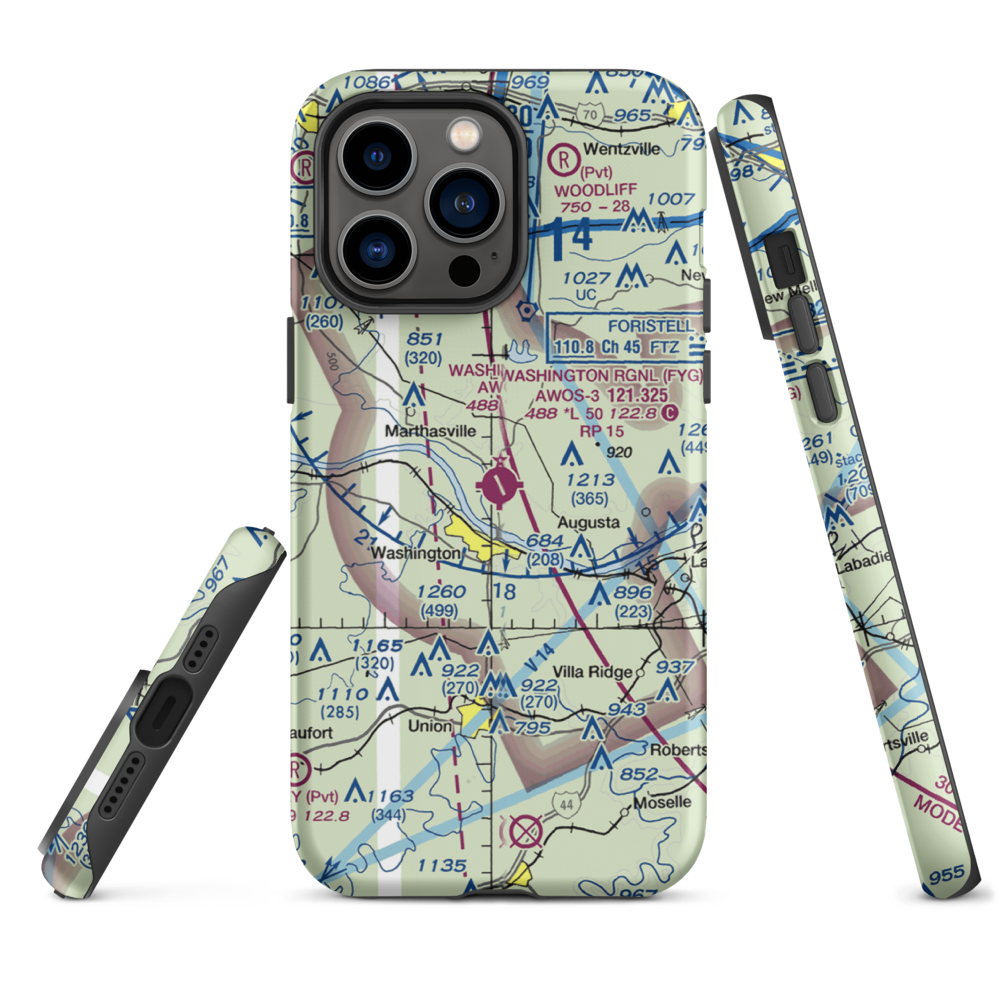 Washington Regional Airport (FYG) VFR Sectional  Tough iPhone Case iPhone 14 Pro Max model shown