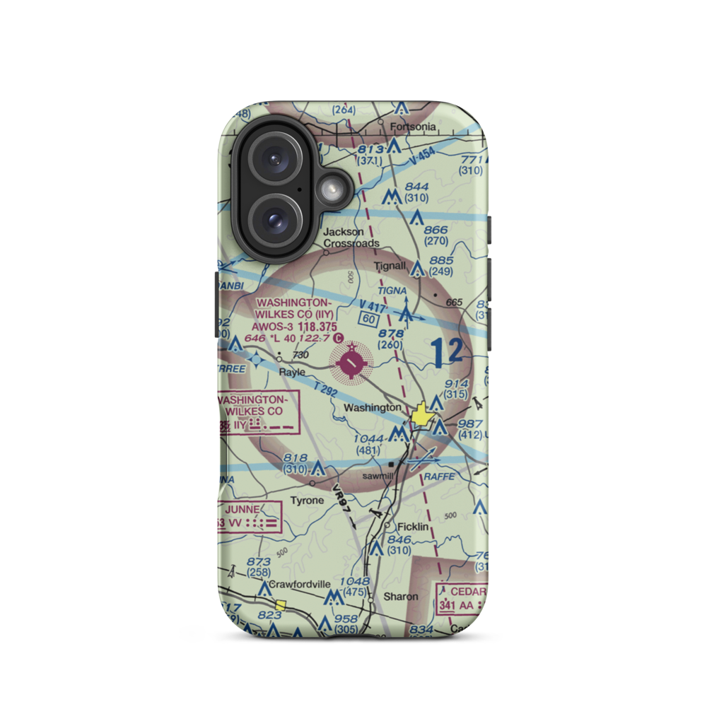 Washington Wilkes County Airport (IIY) VFR Sectional  Tough iPhone Case iPhone 16 model shown