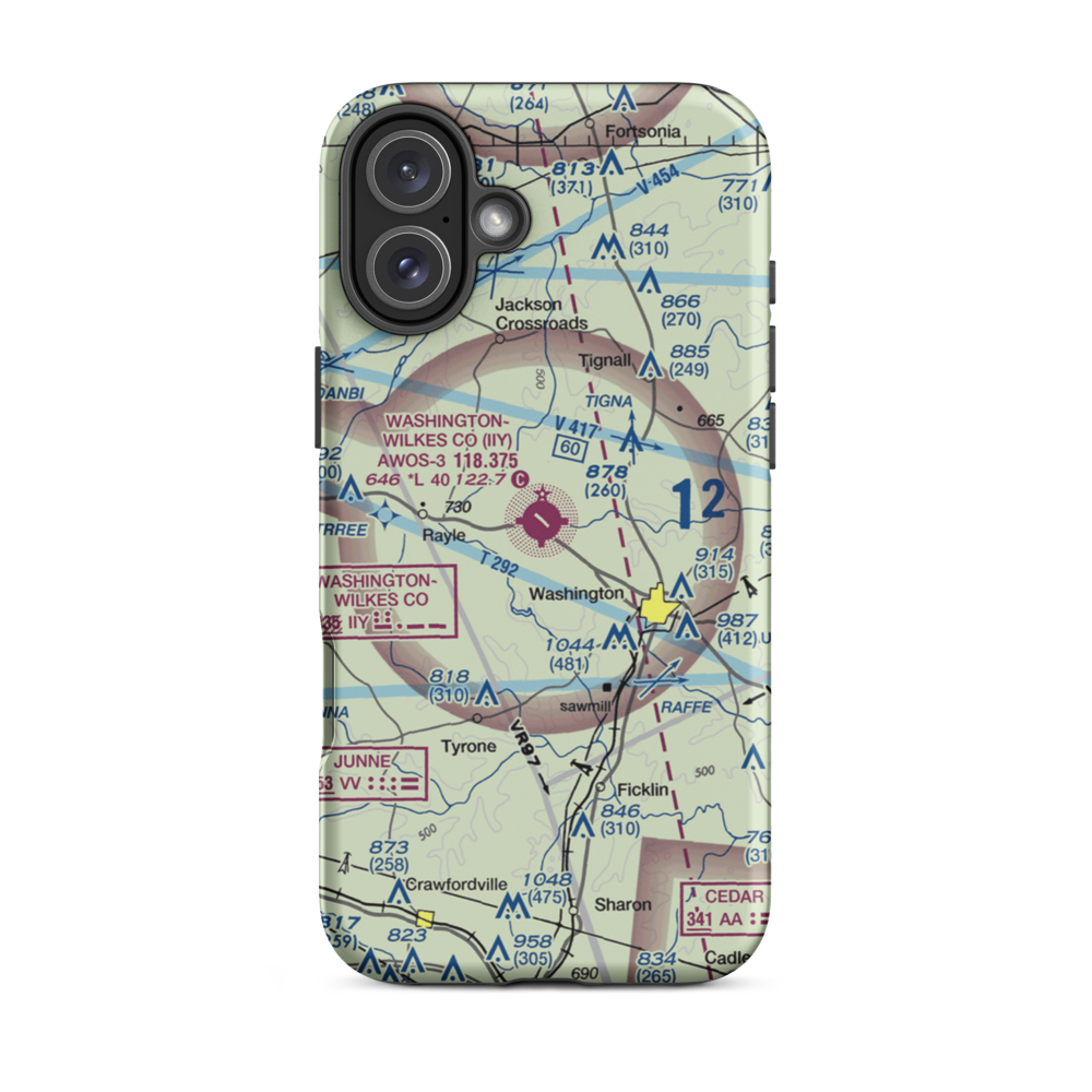Washington Wilkes County Airport (IIY) VFR Sectional  Tough iPhone Case iPhone 16 Plus model shown