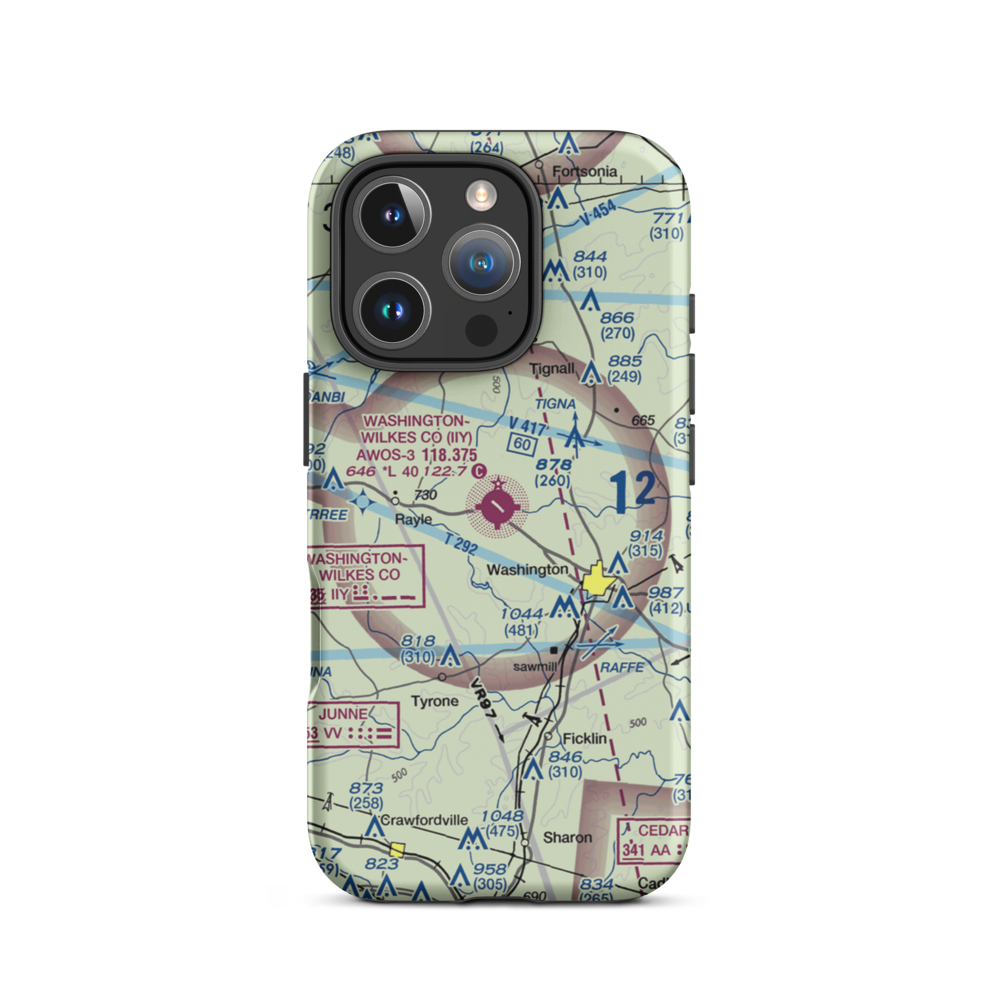 Washington Wilkes County Airport (IIY) VFR Sectional  Tough iPhone Case iPhone 16 Pro model shown