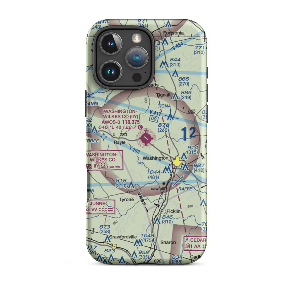 Washington Wilkes County Airport (IIY) VFR Sectional  Tough iPhone Case iPhone 16 Pro Max model shown