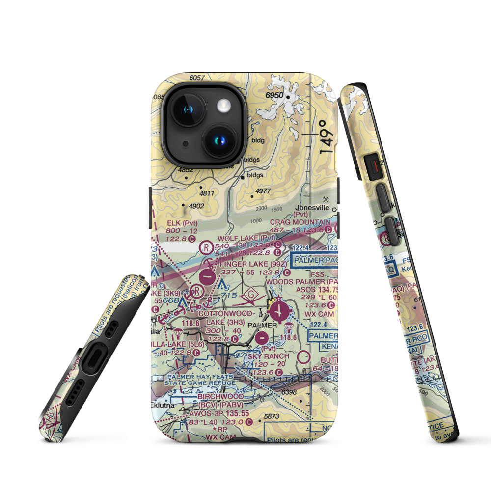 Wasilla Creek Airpark (05AK) VFR Sectional  Tough iPhone Case iPhone 15 model shown